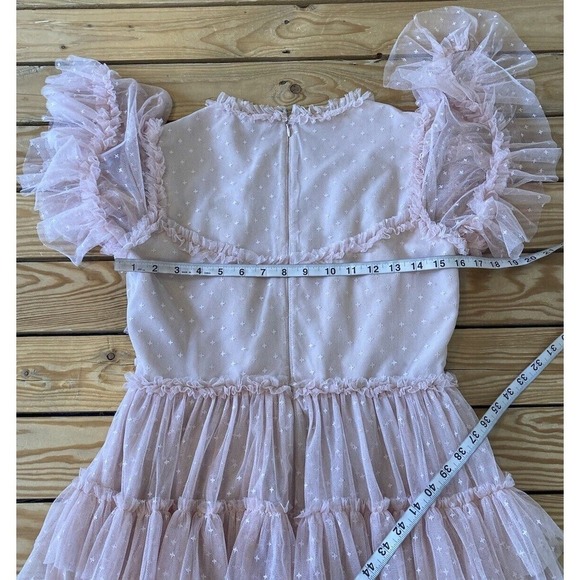 Ivy City Lace Tulle Tiered Frilly Dress Size Medium Women’s Pink Short Sleeve - Picture 7 of 7
